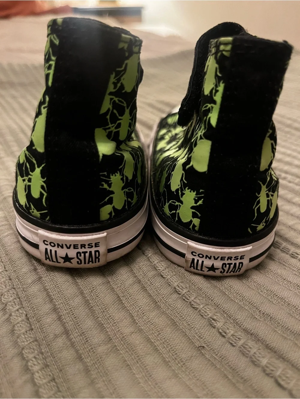Converse Toddler High Top Sneakers – Black & Neon Green Bug Print